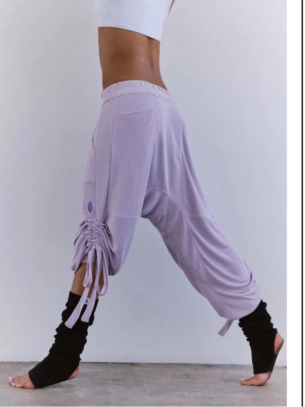 6U3.NWT $128 Free People FP Movement Pirouette Pants Lilac Drawstring Harem Pant